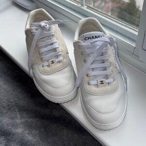 CHANEL White and Cream Sneakers